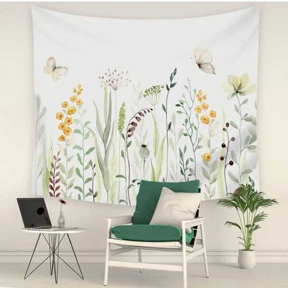 Botanical Flower Garden Plant Butterfly Neutral Modern Room/Dorm Decor Tapestry - Picture 3 of 6